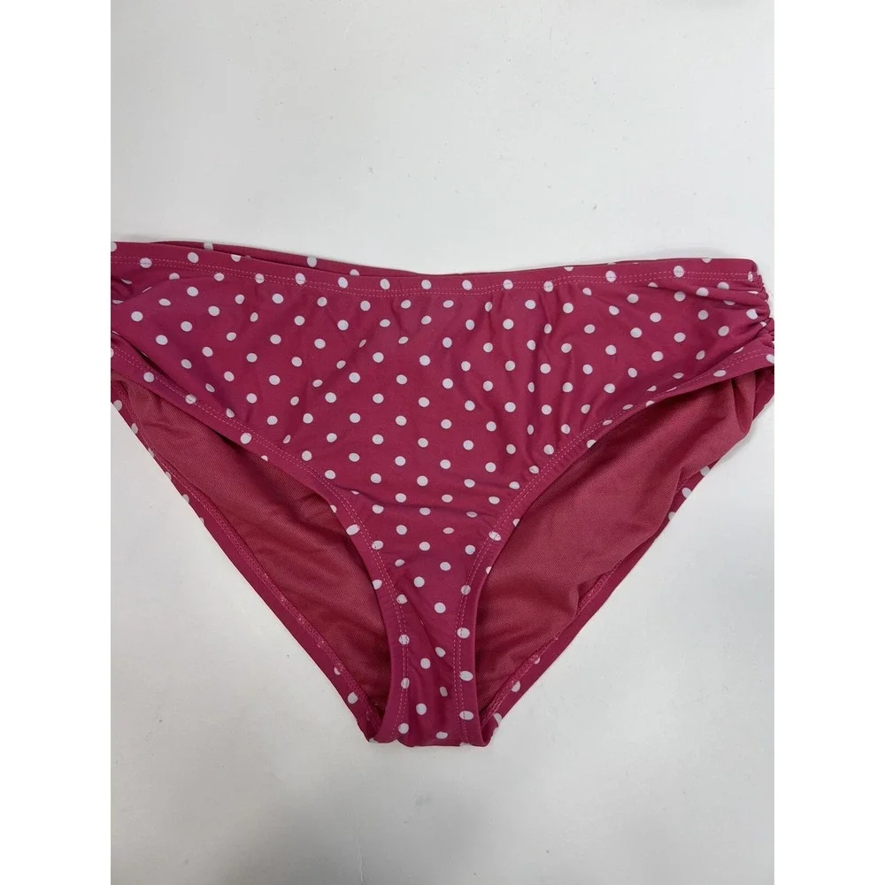 Time and Tru Bikini Women's Sz L (12-14) Pink White Polka Dot Ruched Sides